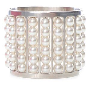 Pre Loved chanel Pearl Detail Bangle Women Silver Bracelets